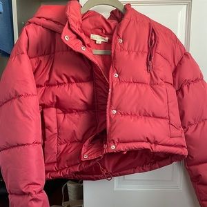 La Hearts cropped red puffer jacket